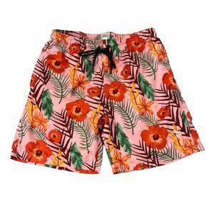 US Polo Assn Swim Shorts Mens Size Large (32-36 Fit) Pink Tropical/Floral, Lined
